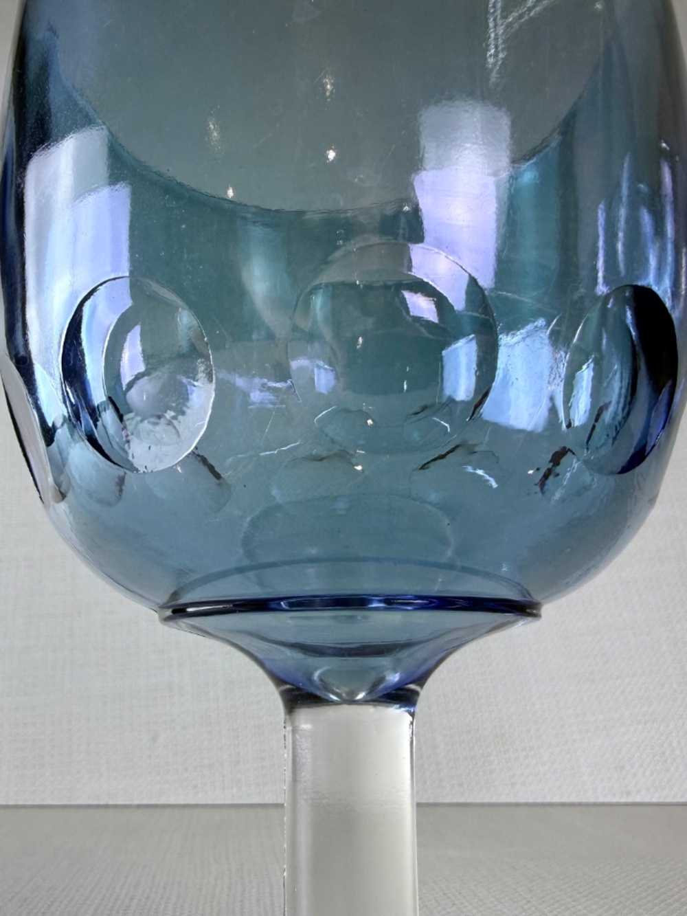 Vintage Bartlett Collins Blue Iridescent Thumbprint Goblets — Set of 2 - Picture 8 of 12